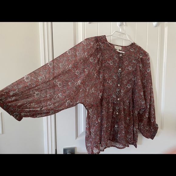 Lucky Brand, Pink/red floral boho flowing blouse - Picture 4 of 6
